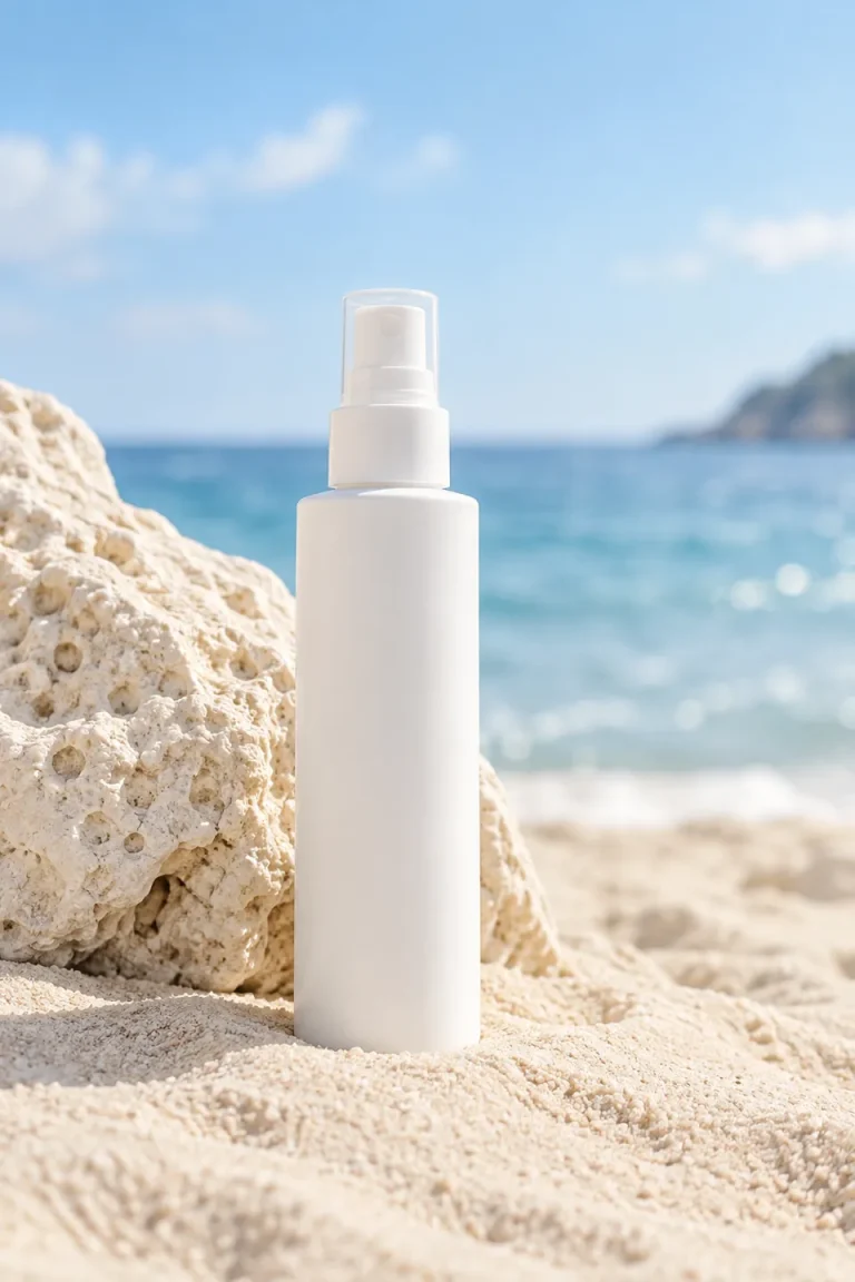 Conceptual unbranded sun care spray packaging